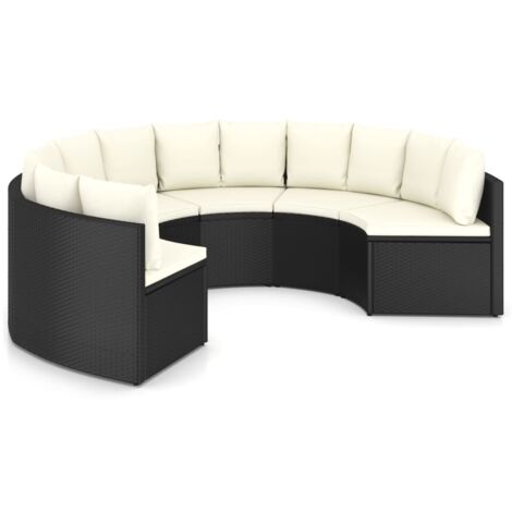 INLIFE Salon de jardin 6 pcs avec coussins Résine tressée Noir (1/5)