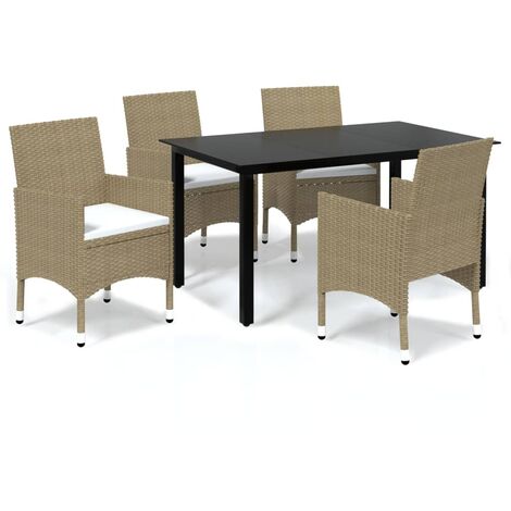 INLIFE Meubles à dîner de jardin et coussins 5 pcs Poly rotin Beige (1/5)