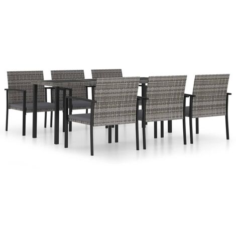 INLIFE Ensemble de salle à manger de jardin 7 pcs Résine tressée Gris (1/5)