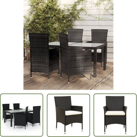 INLIFE Salon d'extérieur 5 pcs avec coussins Résine tressée Noir (1/5)