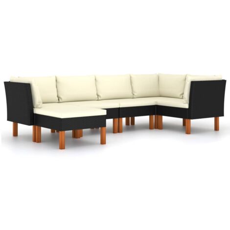 INLIFE Salon de jardin 6 pcs avec coussins Résine tressée Noir (1/5)