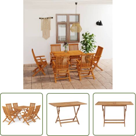 INLIFE Salon de jardin 7 pcs Bois de teck massif (1/5)