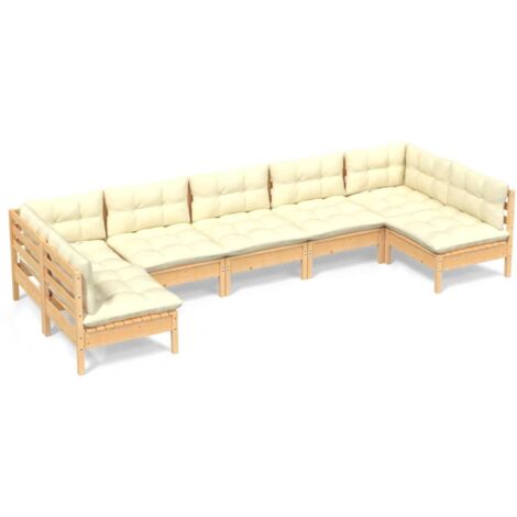 INLIFE Salon de jardin 7 pcs avec coussins crème Bois de pin massif (1/5)