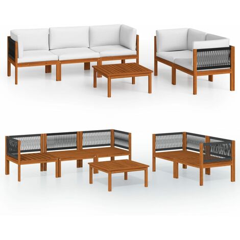 INLIFE Salon de jardin 6 pcs avec coussins Crème Bois d'acacia solide (1/5)
