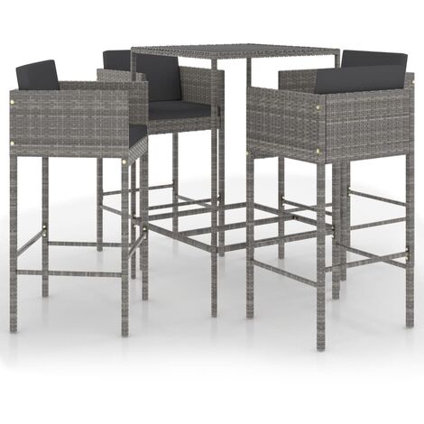 INLIFE Ensemble de bar de jardin 5 pcs et coussins Résine tressée Gris (1/5)