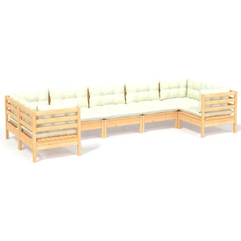 INLIFE Salon de jardin 7 pcs avec coussins crème Bois de pin (1/5)