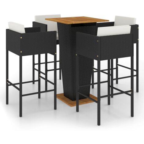 INLIFE Ensemble de bar de jardin 5 pcs et coussins Résine tressée Noir (1/5)