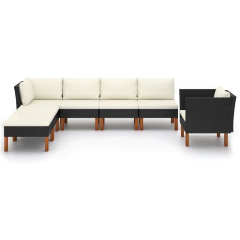 INLIFE Salon de jardin 7 pcs Résine tressée et bois d'eucalyptus Noir (1/5)