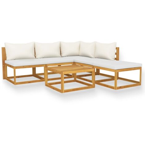 INLIFE Salon de jardin 6 pcs avec coussin Crème Bois d'acacia solide (1/5)