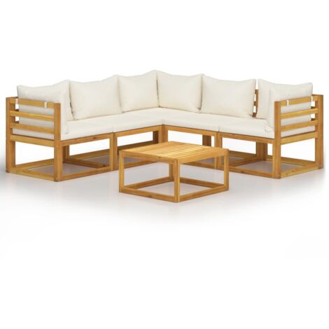 INLIFE Salon de jardin 6 pcs avec coussin Crème Bois d'acacia solide (1/5)