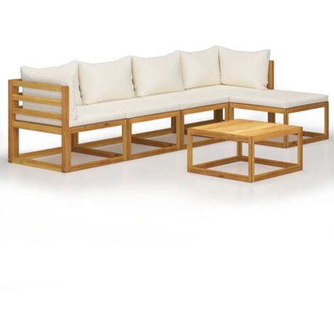 INLIFE Salon de jardin 6 pcs avec coussin Crème Bois d'acacia solide (1/5)