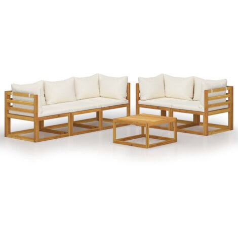 INLIFE Salon de jardin 6 pcs avec coussin Crème Bois d'acacia solide (1/5)