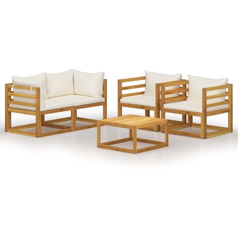INLIFE Salon de jardin 5 pcs avec coussin Crème Bois d'acacia solide (1/5)