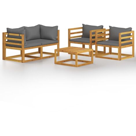 INLIFE Salon de jardin 5 pcs avec coussin Bois d'acacia solide (1/5)