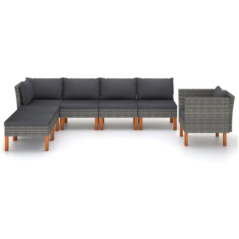 INLIFE Salon de jardin 7 pcs Résine tressée et bois d'eucalyptus Gris (1/5)