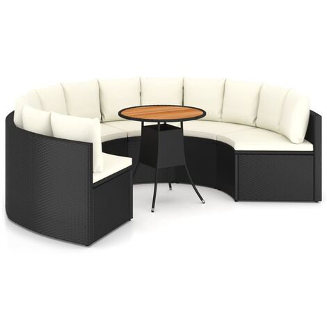 INLIFE Salon de jardin 7 pcs avec coussins Résine tressée Noir (1/5)