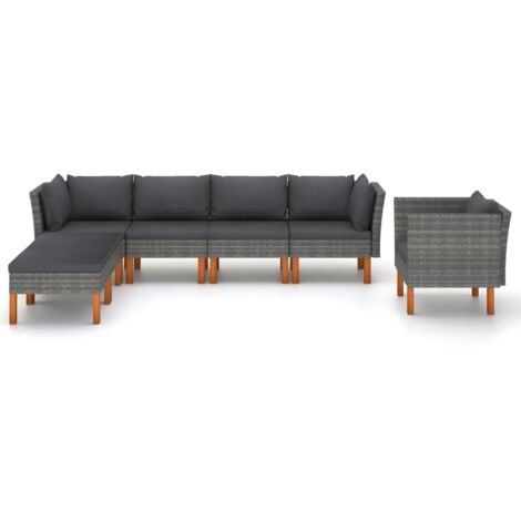 INLIFE Salon de jardin 7 pcs Résine tressée et bois d'eucalyptus Gris (1/5)