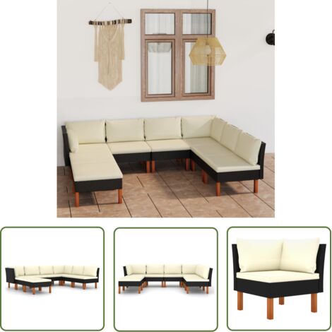 INLIFE Salon de jardin 8 pcs avec coussins Résine tressée Noir (1/5)