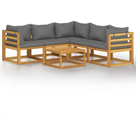 INLIFE Salon de jardin 6 pcs avec coussin Bois d'acacia solide (1/5)