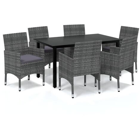INLIFE Mobilier à dîner de jardin et coussins 7pcs Résine tressée Gris (1/5)