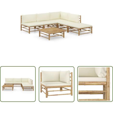 INLIFE Salon de jardin 6 pcs avec coussins blanc crème Bambou (1/5)