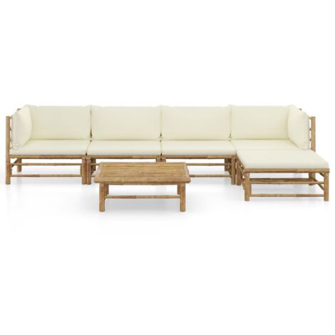 INLIFE Salon de jardin 6 pcs avec coussins blanc crème Bambou (1/5)
