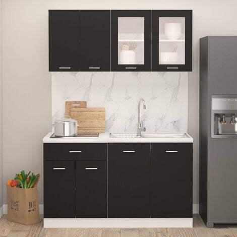 INLIFE Ensemble de meubles de cuisine 4 pcs Noir Aggloméré