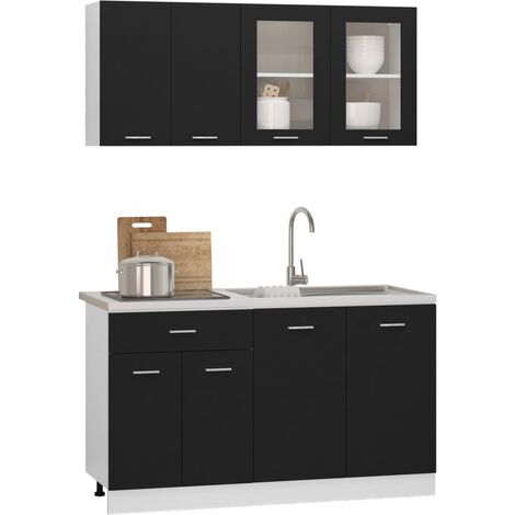 INLIFE Ensemble de meubles de cuisine 4 pcs Noir Aggloméré