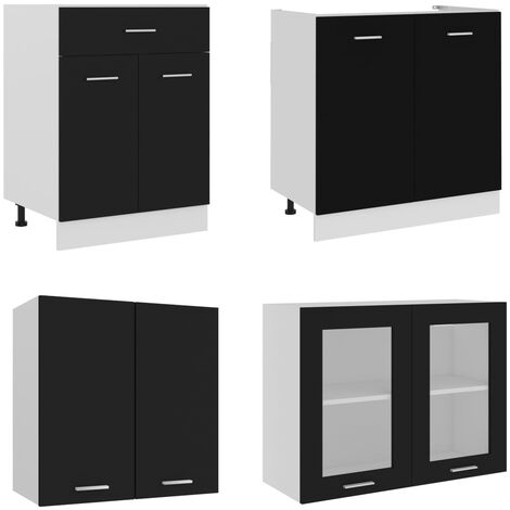 INLIFE Ensemble de meubles de cuisine 4 pcs Noir Aggloméré