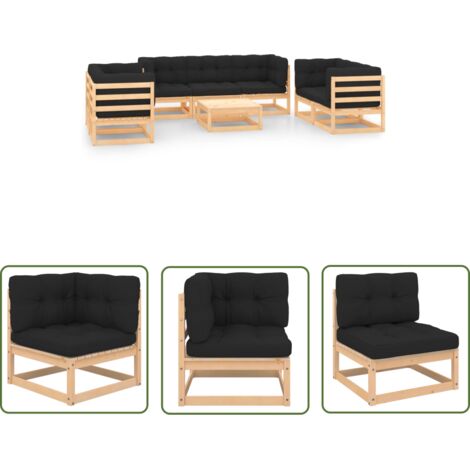 INLIFE Salon de jardin 8 pcs avec coussins Bois de pin solide (1/5)
