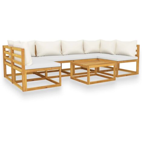 INLIFE Salon de jardin 7 pcs avec coussin Crème Bois d'acacia solide (1/5)