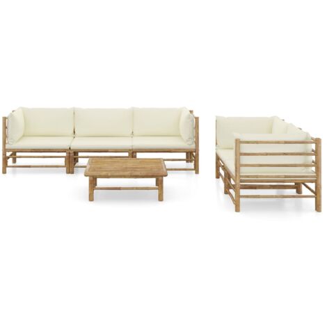 INLIFE Salon de jardin 6 pcs avec coussins blanc crème Bambou (1/5)