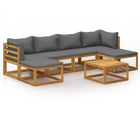 INLIFE Salon de jardin 7 pcs avec coussin Bois d'acacia solide (1/5)