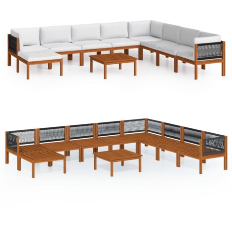 INLIFE Salon de jardin 9 pcs avec coussins Crème Bois d'acacia solide (1/5)