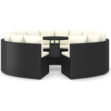 INLIFE Salon de jardin 9 pcs avec coussins Résine tressée Noir (1/5)