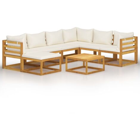 INLIFE Salon de jardin 8 pcs avec coussin Crème Bois d'acacia solide (1/5)