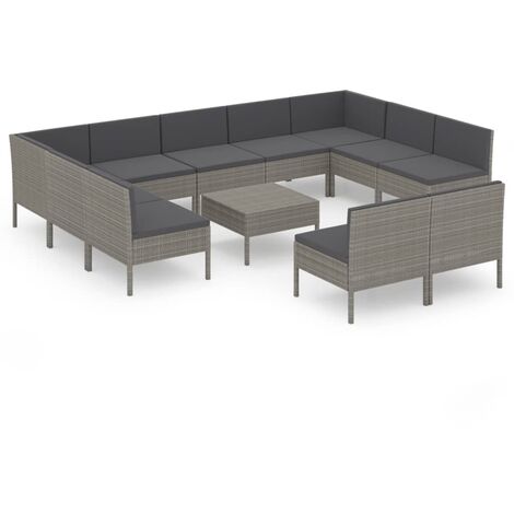 INLIFE Salon de jardin 12 pcs avec coussins Résine tressée Gris (1/5)