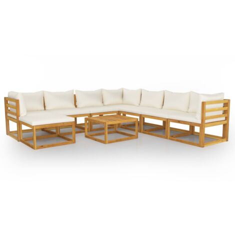 INLIFE Salon de jardin 9 pcs avec coussin Crème Bois d'acacia solide (1/5)