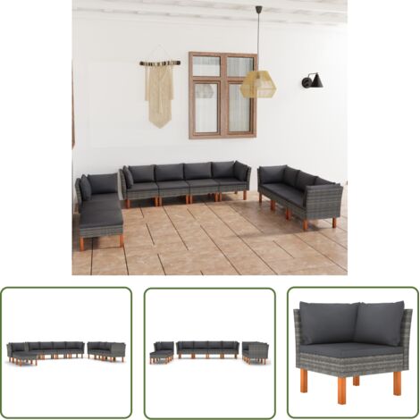 INLIFE Salon de jardin 10 pcs avec coussins Résine tressée Gris (1/5)