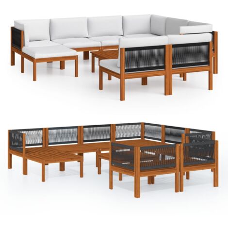 INLIFE Salon de jardin 10 pcs avec coussins Crème Bois d'acacia solide (1/5)