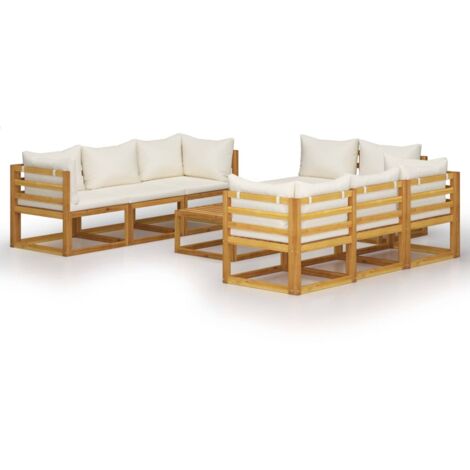 INLIFE Salon de jardin 9 pcs avec coussin Crème Bois d'acacia solide (1/5)