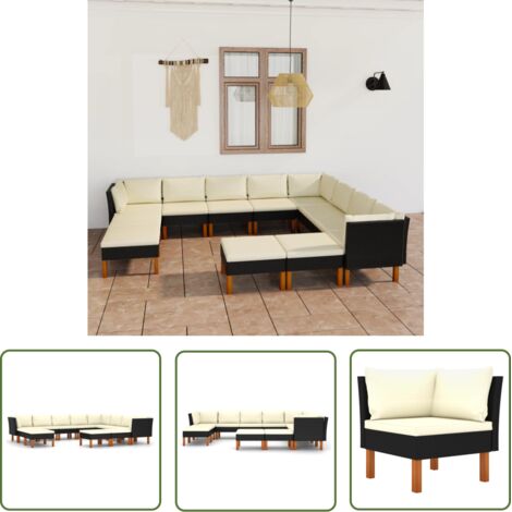 INLIFE Salon de jardin 12 pcs avec coussins Résine tressée Noir (1/5)