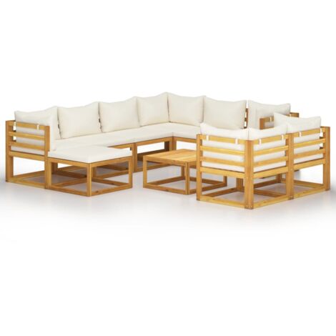 INLIFE Salon de jardin 10 pcs avec coussin Crème Bois d'acacia solide (1/5)