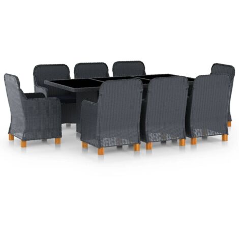 INLIFE Mobilier à dîner 9 pcs avec coussins Résine tressée Gris foncé (1/5)