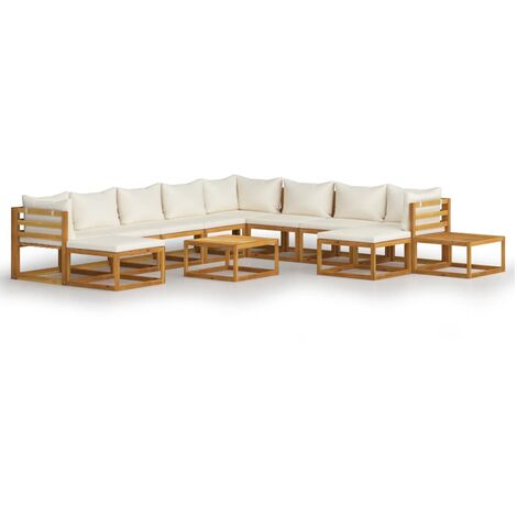 INLIFE Salon de jardin 12 pcs avec coussin Crème Bois d'acacia solide (1/5)