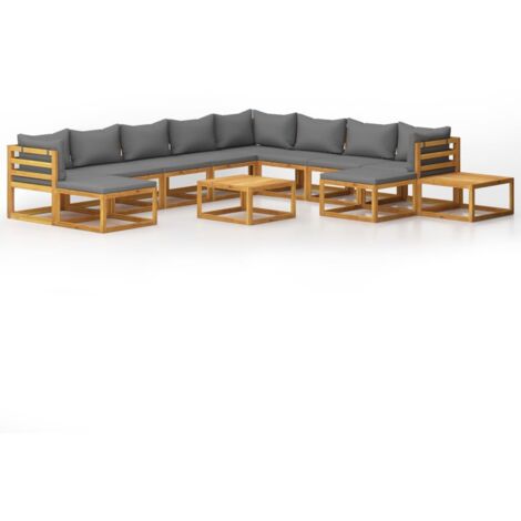 INLIFE Salon de jardin 12 pcs avec coussin Bois d'acacia solide (1/5)
