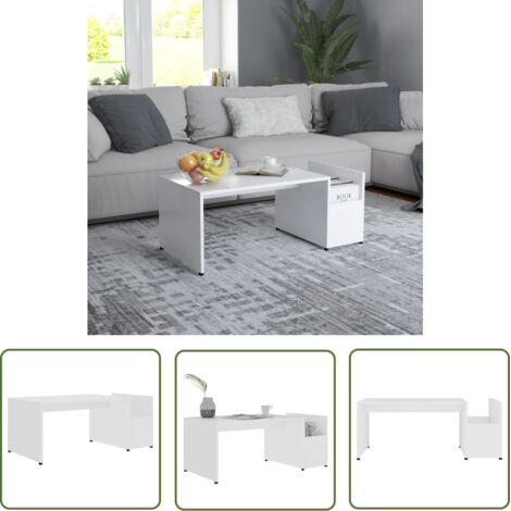 INLIFE Table basse Blanc 90x45x35 cm Aggloméré (1/5)