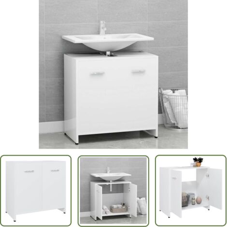 The Living Store Armoire de salle de bain Blanc 60x33x61 cm Bois d'ingénierie - Meuble De Salle De Bain - Armoire De Salle De Bain - Rangement Salle De Bain - Meuble Blanc - Armoire Blanche (1/5)