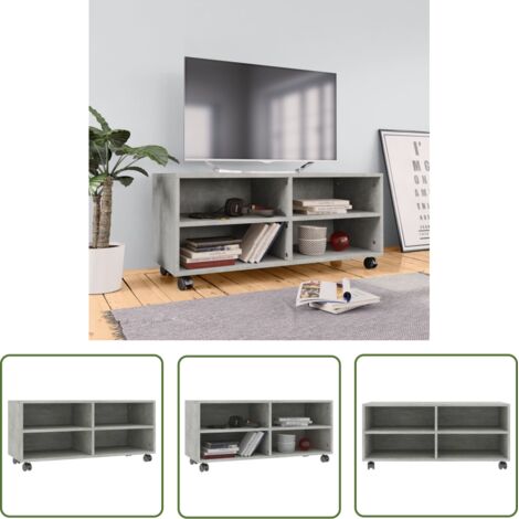INLIFE Meuble TV avec roulettes Gris cement 90 x 35 x 35 cm Aggloméré (1/5)