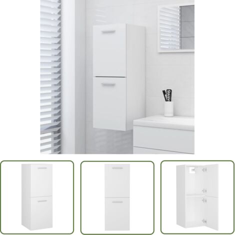 The Living Store Armoire de salle de bain Blanc 30x30x80 cm Bois d’ingénierie - Armoire De Salle De Bain - Meuble Salle De Bain - Rangement Salle De Bain - Armoire Blanche - Armoire Murale (1/5)